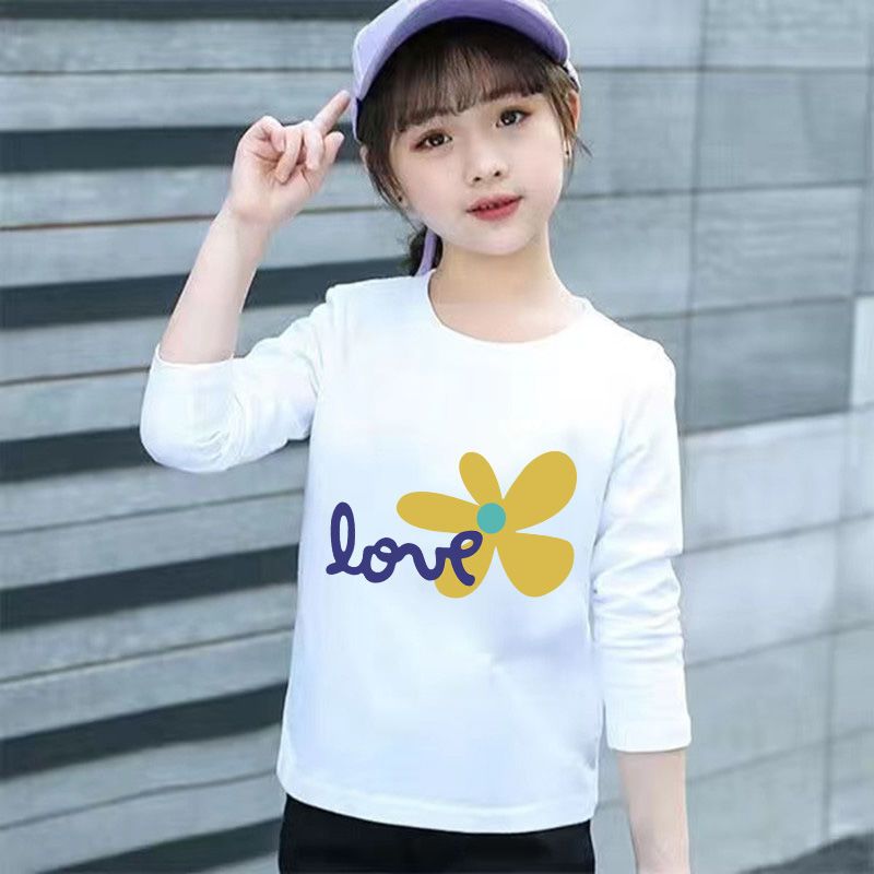 100% pure cotton girls' long-sleeved T-shirt spring and autumn  children's new style, versatile, middle-aged and little girls