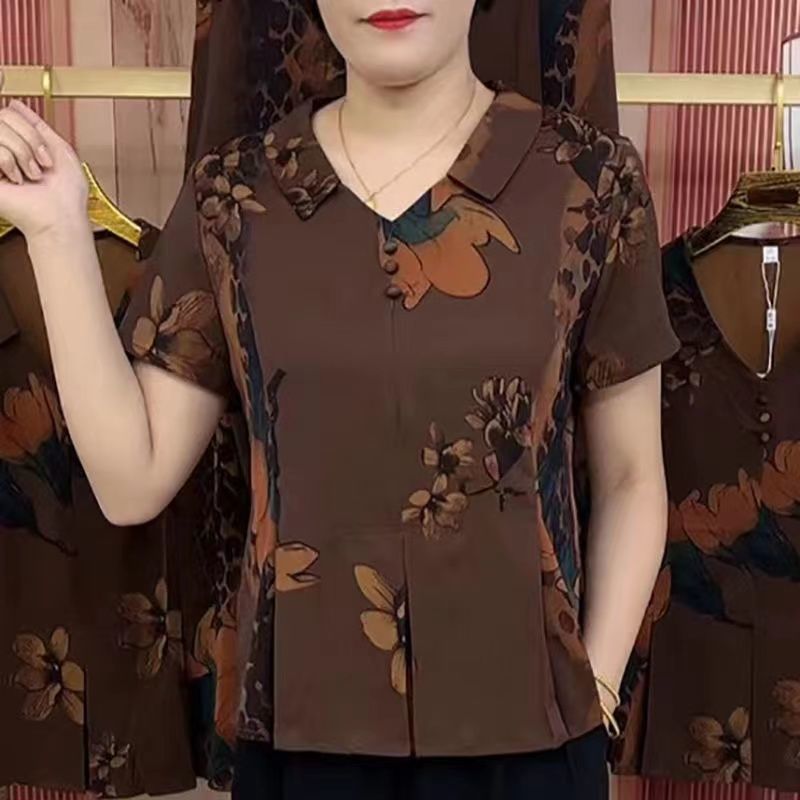 2022 summer middle-aged and elderly mothers' clothes loose casual belly-covering short-sleeved T-shirt all-match fashion design women's tops