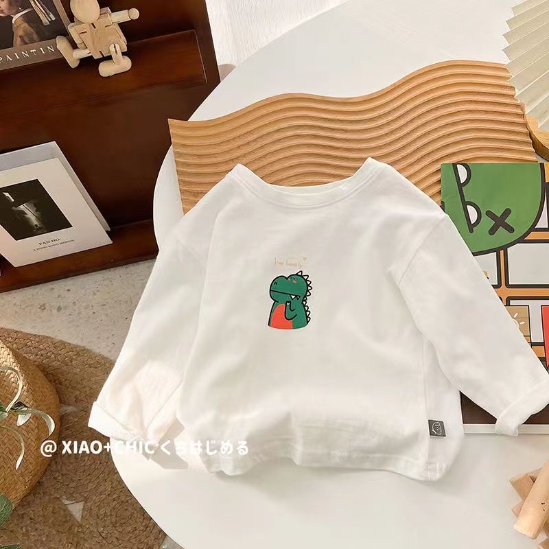 Wanneng white bottoming shirt ~ baby long-sleeved T-shirt pure cotton spring and autumn thin section round neck all-match top 2022 new