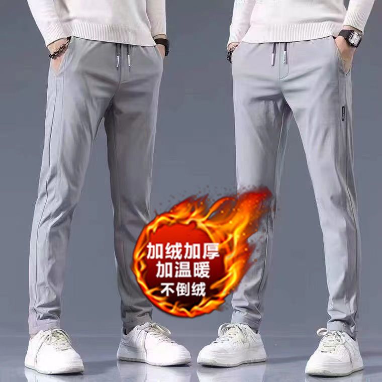 Winter thickened velvet men's trousers, loose straight-leg all-match casual pants for men's business all-match sports warm trousers