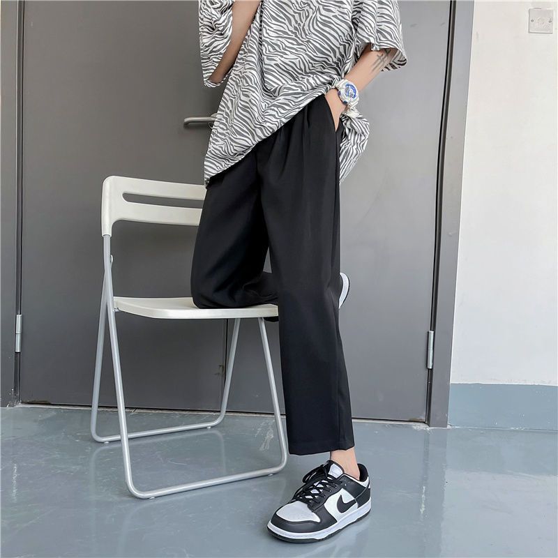 Small trousers men's drape handsome nine-point trousers spring and autumn summer slim-fit casual pants men's straight suit trousers