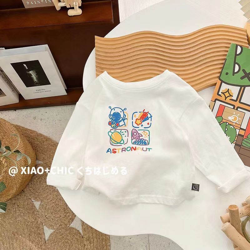 Wanneng white bottoming shirt ~ baby long-sleeved T-shirt pure cotton spring and autumn thin section round neck all-match top 2022 new