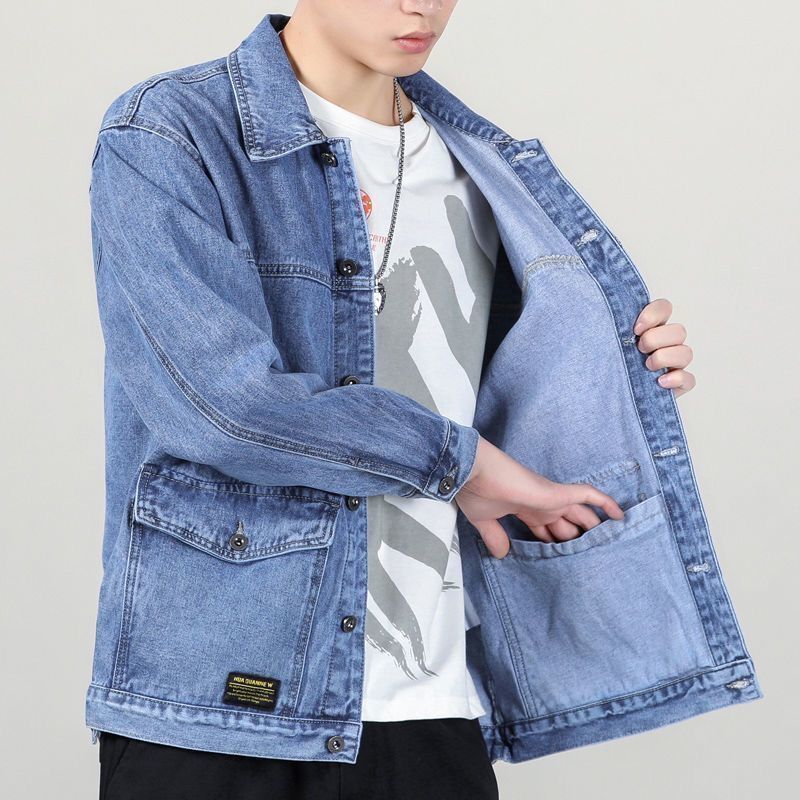 Autumn denim jacket men's spring and autumn styles trendy ins all-match trendy handsome jacket ruffian handsome gown loose version clothes