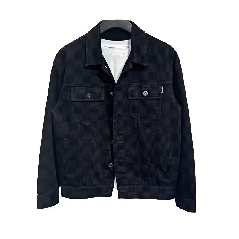 Men's checkerboard jacket trend 2023 spring new checkered denim jacket