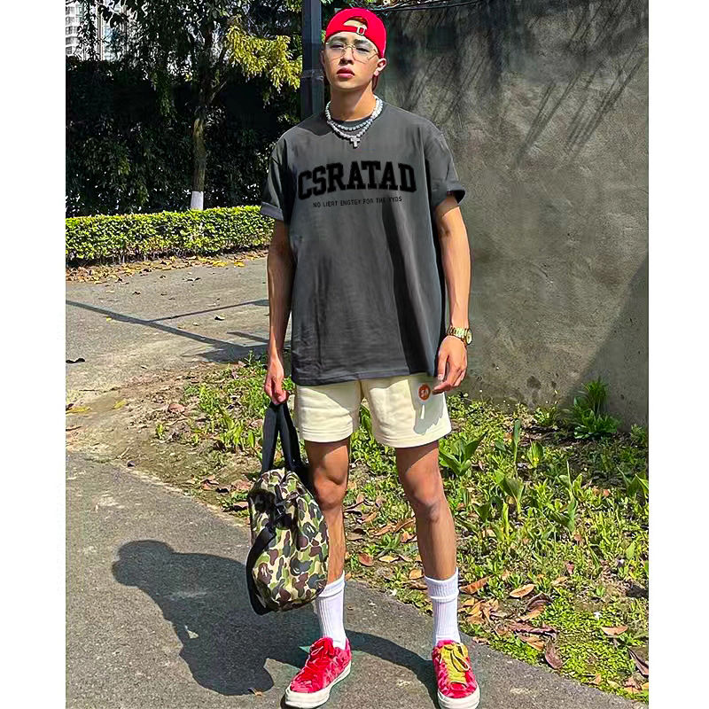 100%純棉短袖T恤男生夏季美式潮牌字母印花ins青少年五分半袖體恤
