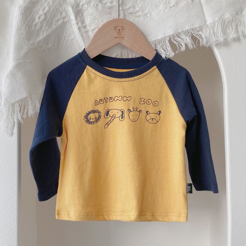 Boys' T-shirt pure cotton spring and autumn thin section cartoon Korean version of the trendy brand foreign style long-sleeved loose children's children's bottoming shirt male