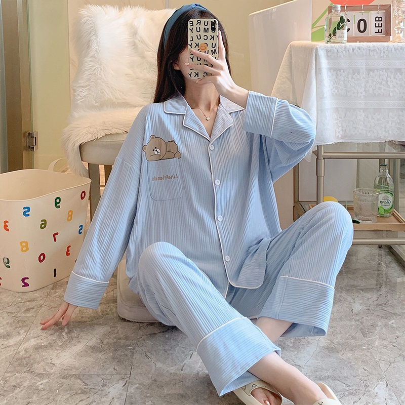 Ins pajamas women's spring and autumn cardigan long-sleeved French style high-end ruffled home clothes students sweet large size suit