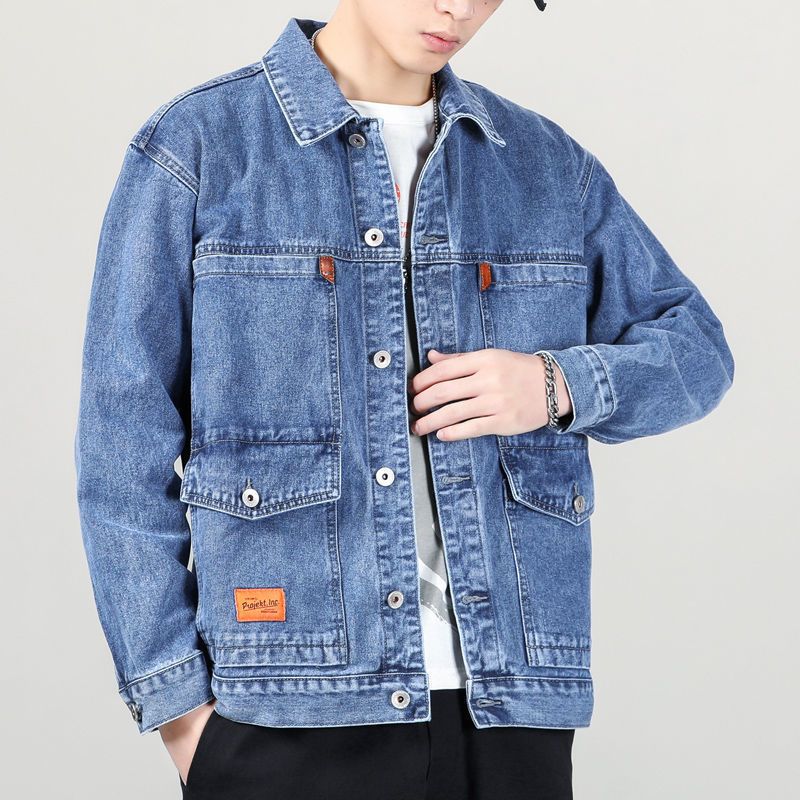 Spring and autumn new multi-pocket men's denim jacket trend casual Japanese trendy brand jacket loose tooling clothes