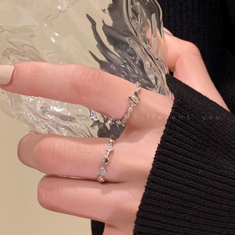 Micro-paved zircon love butterfly ring for women, cold style fashionable high-end ring design niche personalized index finger ring