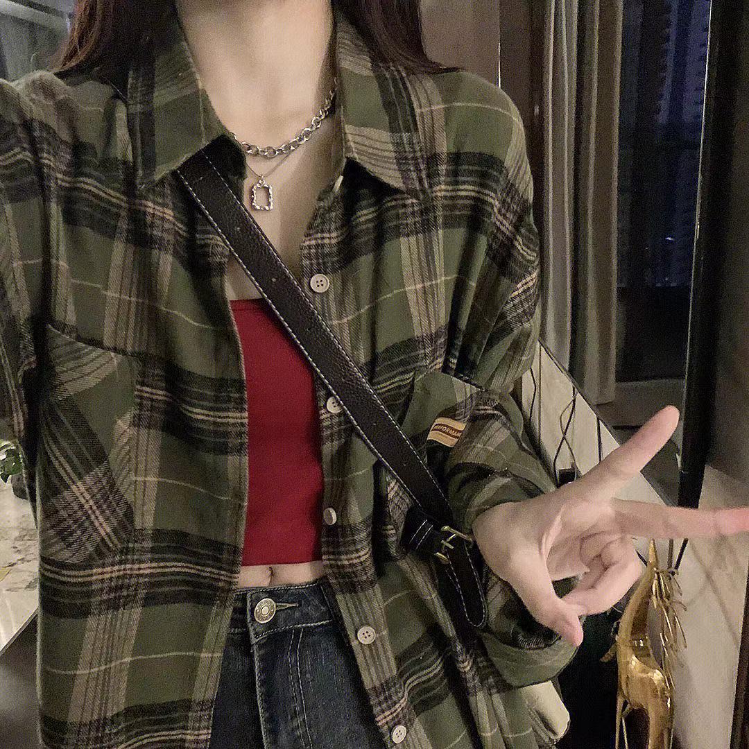 復古格子襯衫女日系新款寬鬆設計感小眾薄款學生襯衣外套百搭上衣