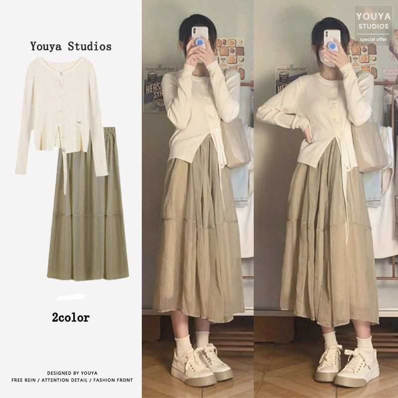2022 new early autumn design niche high-waist slim mid-length skirt for small people to wear trendy fairy skirts