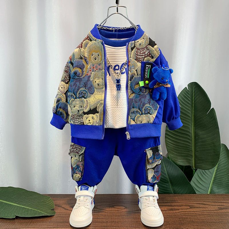男童秋裝套裝2023新款兒童洋氣秋冬季小男孩加絨衣服網紅兩件套潮