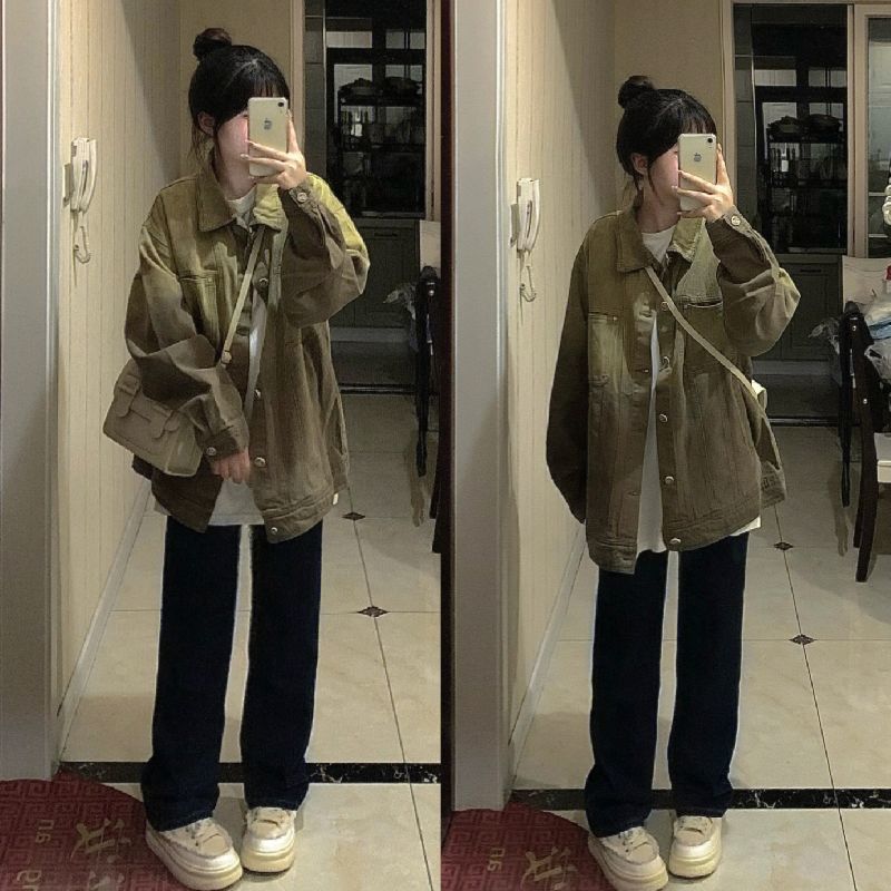 【兩件套裝】Polo領休閒風減齡上衣女春秋韓版單排扣外套長袖T恤