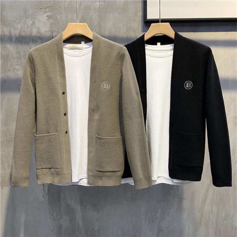 Autumn letter embroidery cardigan boys Korean style fashion simple knitted sweater new 2022 casual thin coat
