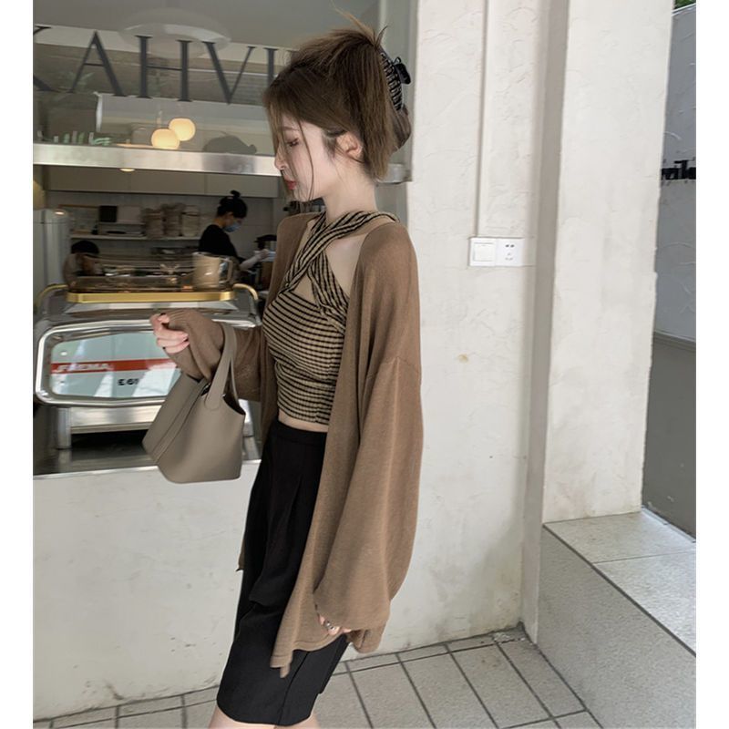 Japanese-style retro camisole with light long-sleeved cardigan design two-piece set  autumn new women [shipped within 10 days]
