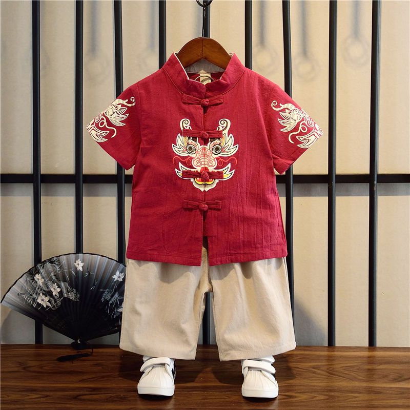 男童漢服夏裝女童中式套裝寶寶夏季周歲禮服兒童中國風唐裝表演服