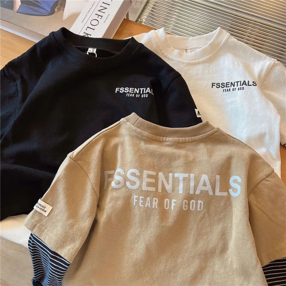 Boys pure cotton fake two-piece T-shirt 2022 new children's spring and autumn bottoming shirt children's baby long-sleeved top tide
