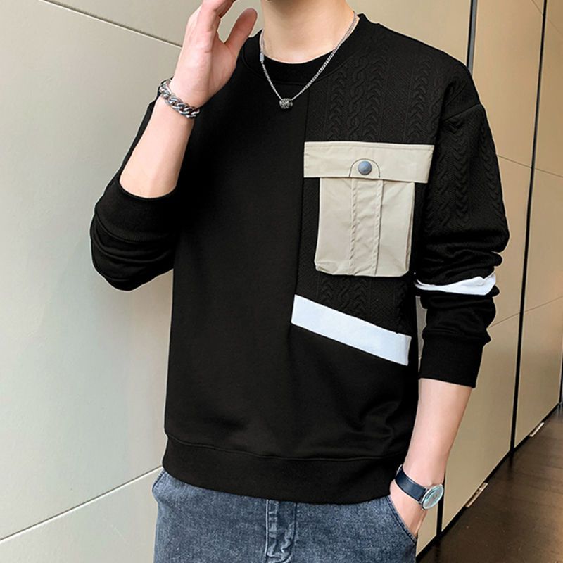 衛衣男2023秋季新款潮流帥氣男士圓領衛衣外套男裝上衣休閒打底衫