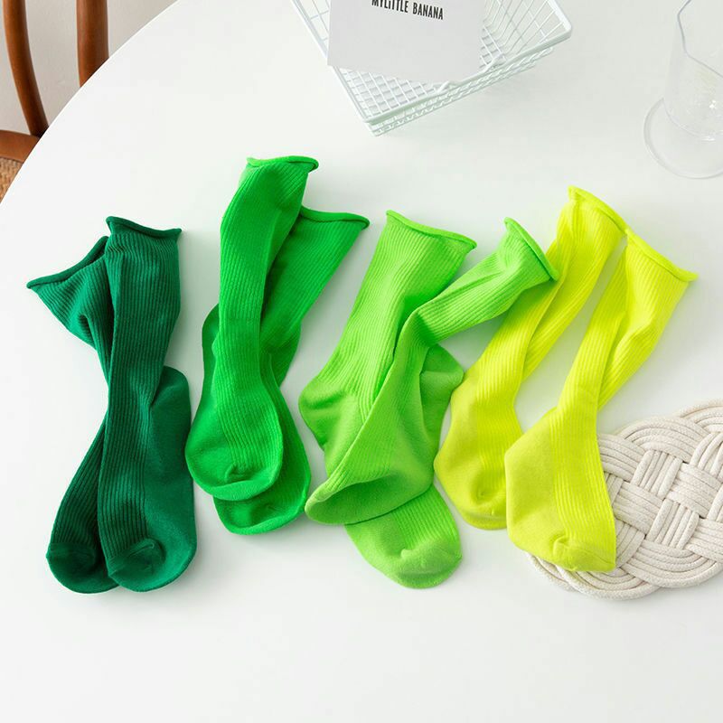 Green ice ice socks for women summer thin velvet fluorescent green mid-tube stockings students spring and autumn Japanese style pile socks