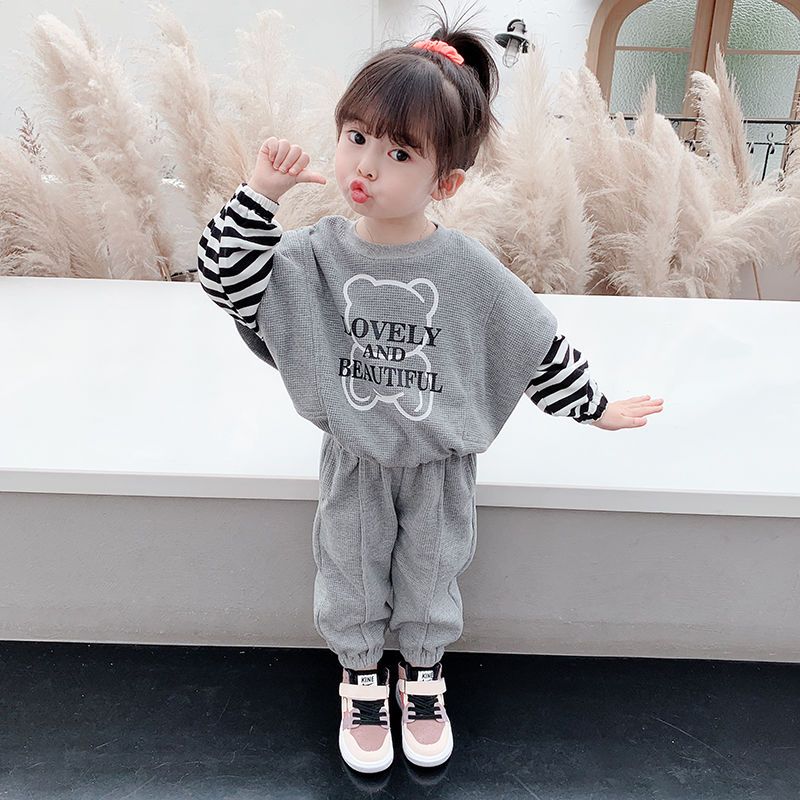 女童網紅套裝2023新款春秋兒童洋氣兩件套衣服小童時髦女寶寶秋裝