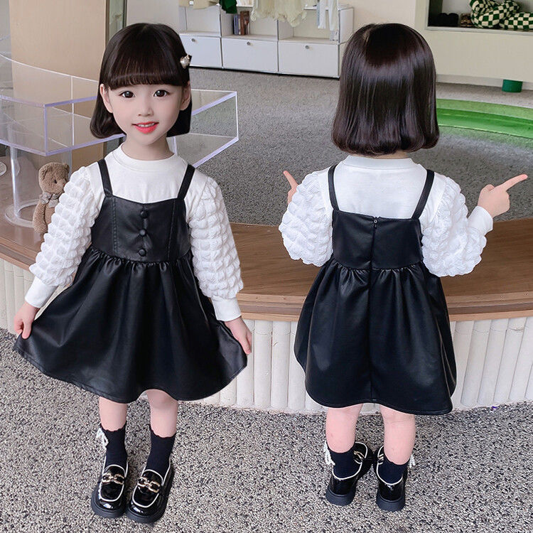 Girls spring dress foreign style fashionable children's princess dress little girl skirt suit baby leather skirt for children