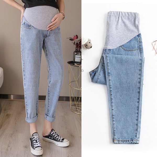Pregnant women's pants jeans summer straight harem pants belly pants loose large size spring and autumn cropped pants