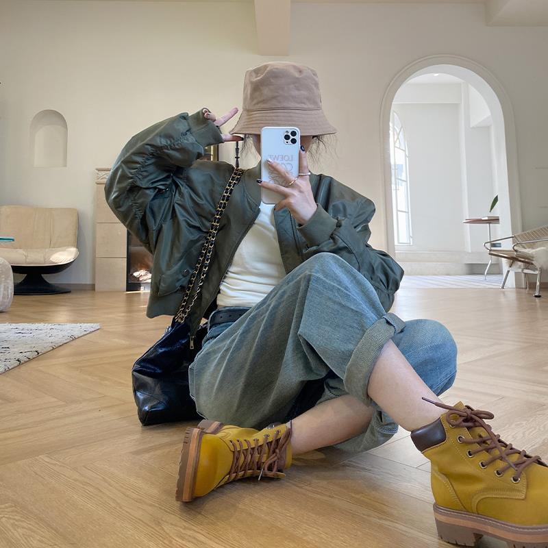 軍綠色棒球服女2023春秋季韓版休閒oversize短外套夾克上衣