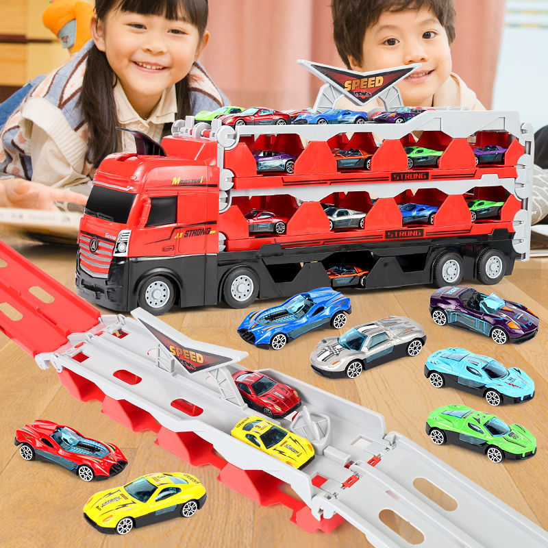 合金收纳货柜工程车变形大卡车儿童运输折叠轨道弹射汽车男孩玩具