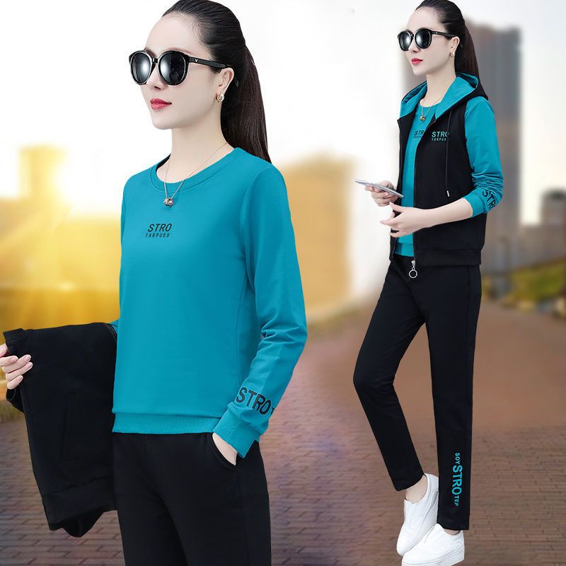 Spring and autumn three-piece suit women's 2022 new Korean style autumn long-sleeved sweater plus size casual sportswear suit women's clothing