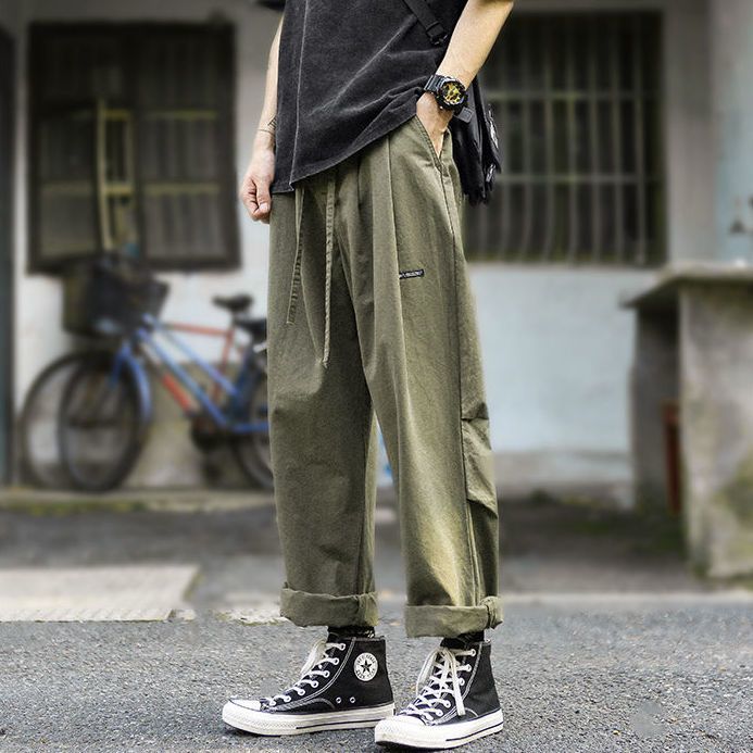 Trousers men's summer thin section loose all-match trendy overalls casual pants nine points straight wide leg 2022 new men's trousers