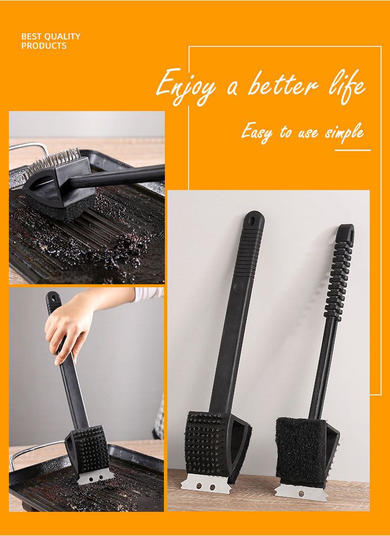 Household BBQ Grill Special Soft Bristle Cleaning Long Handle Multi-Functional Steel Wire Brush_voghion.com