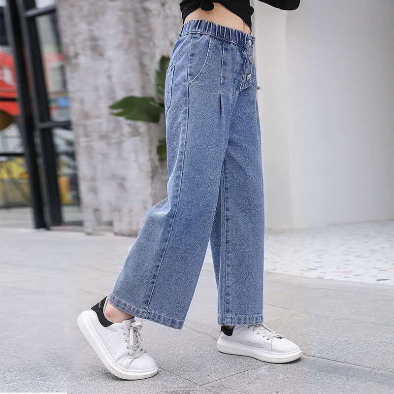 Children's clothing girls' jeans spring and autumn models middle and big children's casual fashion loose wide-leg baby girl children's trousers