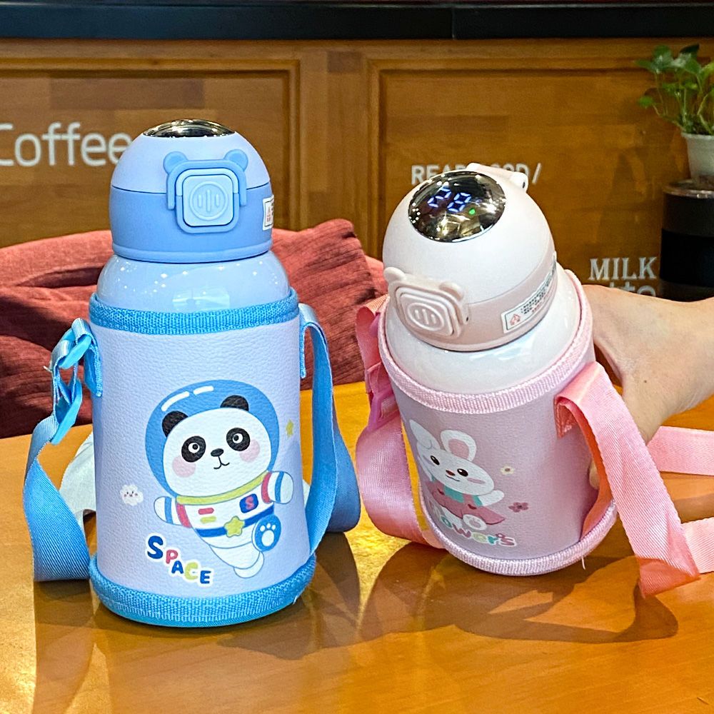 高颜值儿童卡通智能测温保温杯小学生幼儿园带吸管两用便携水杯