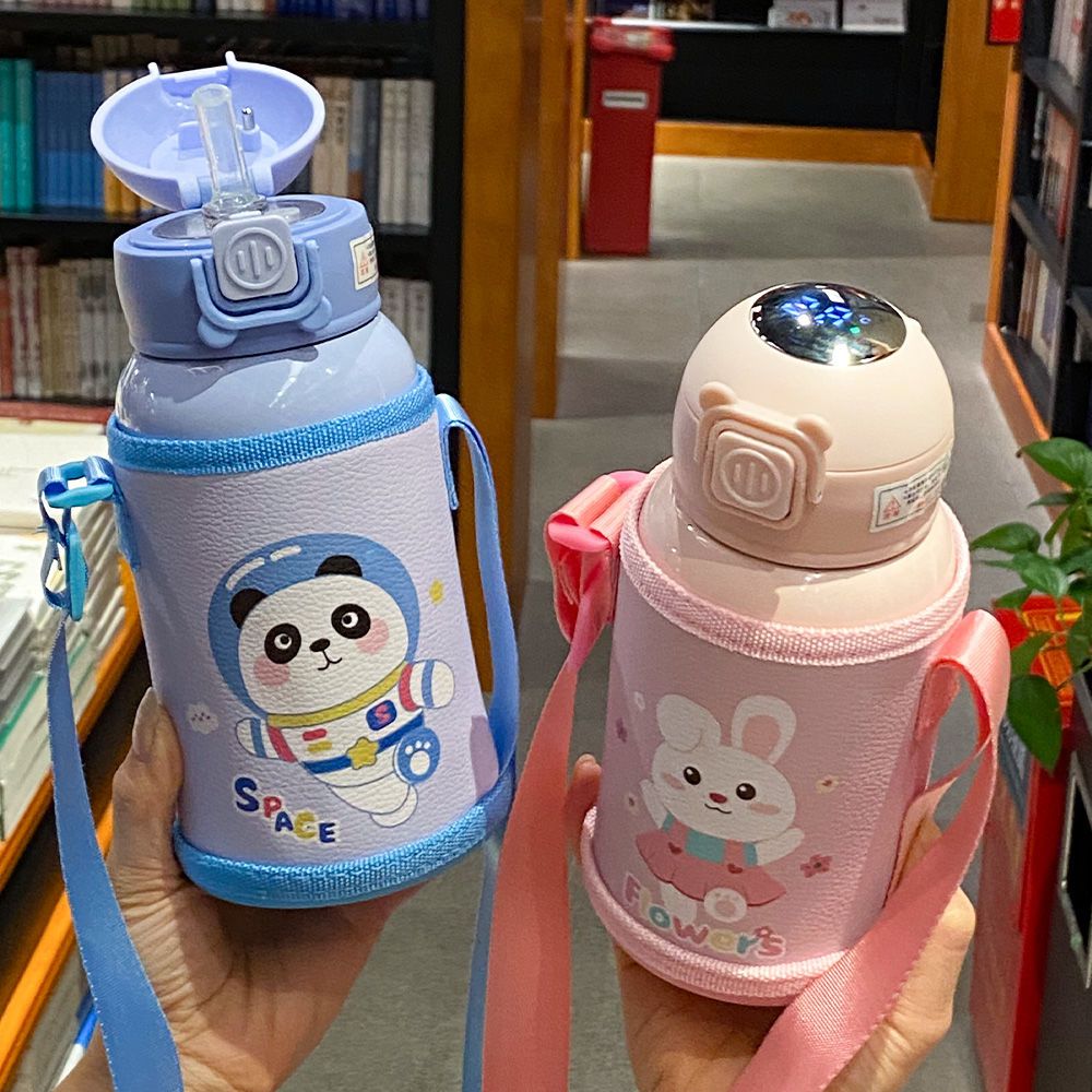 高颜值儿童卡通智能测温保温杯小学生幼儿园带吸管两用便携水杯