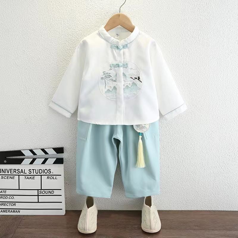 男童漢服春秋中國風寶寶周歲唐裝女童秋裝中式禮服套裝兒童演出服