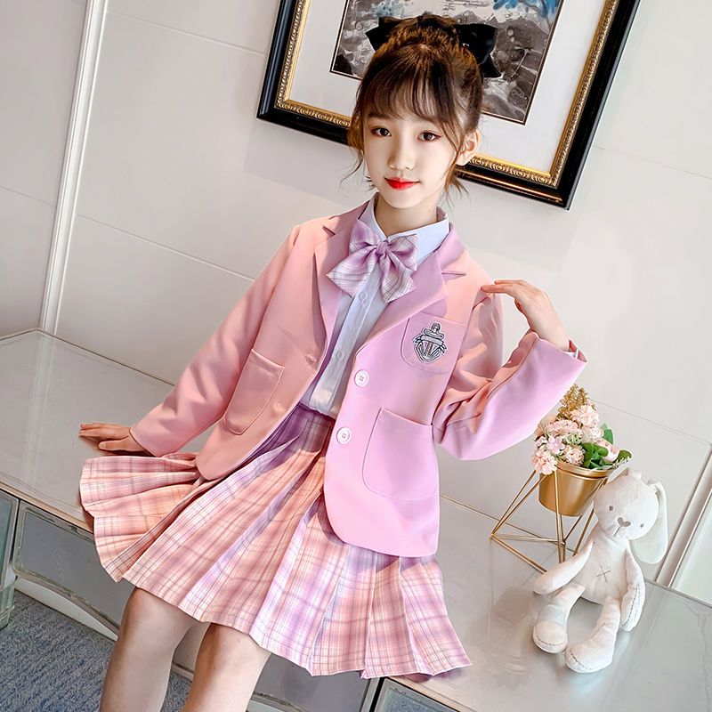 三件套女童套裝春裝2023新款兒童jk制服中大童洋氣學院風百褶裙潮