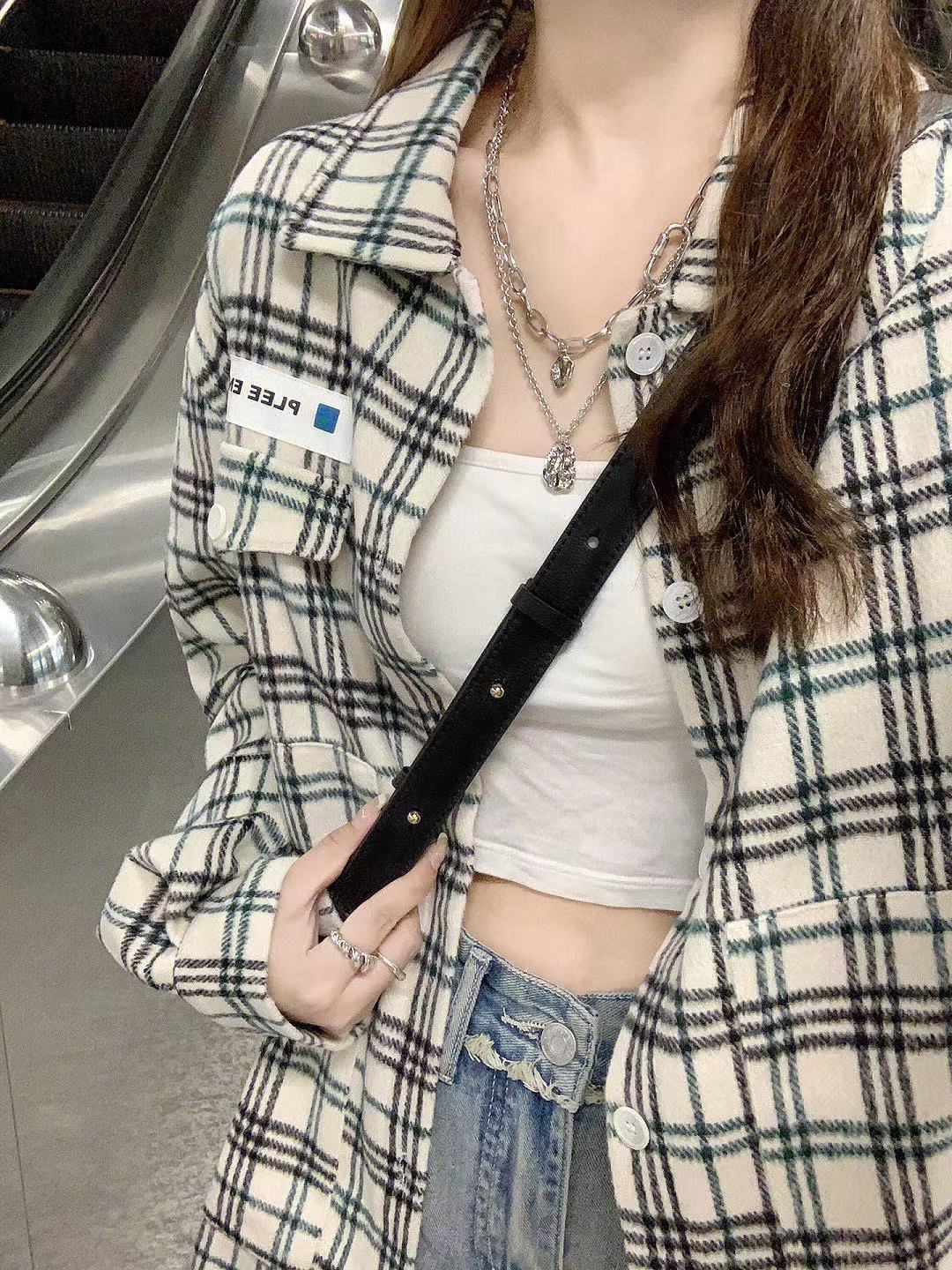 早秋薄款格子襯衫女學生內搭外穿小眾設計感上衣寬鬆慵懶港風外套