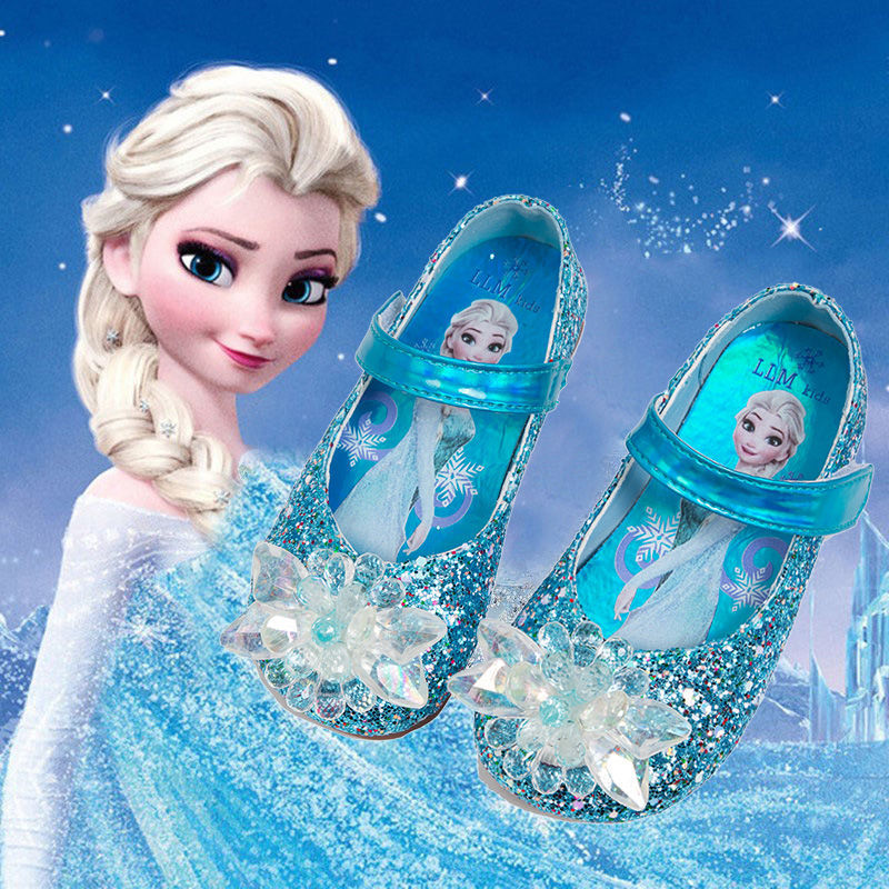 爱莎公主鞋女童夏季冰雪奇缘爱沙艾莎软底单鞋小女孩水晶凉鞋童鞋