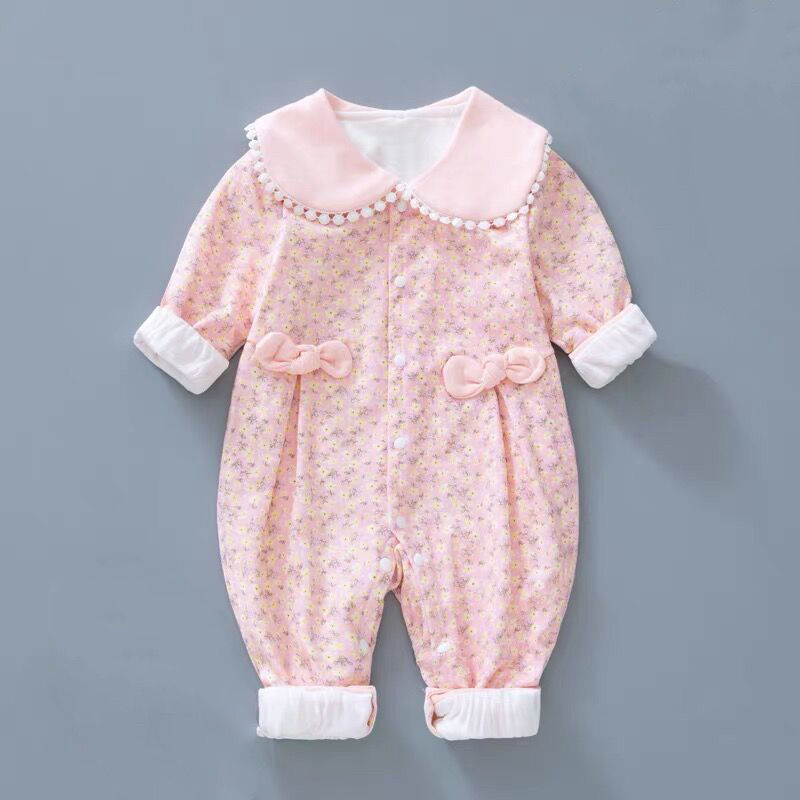 Double-layer baby clothes baby cotton romper newborn clothes autumn and winter two-layer baby autumn jumpsuit