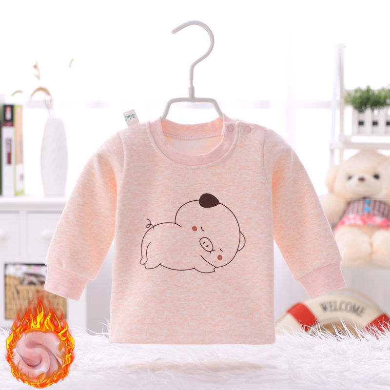 婴幼儿保暖加绒内衣打底衫秋冬装宝宝上衣新生儿纯棉长袖0-1-2岁