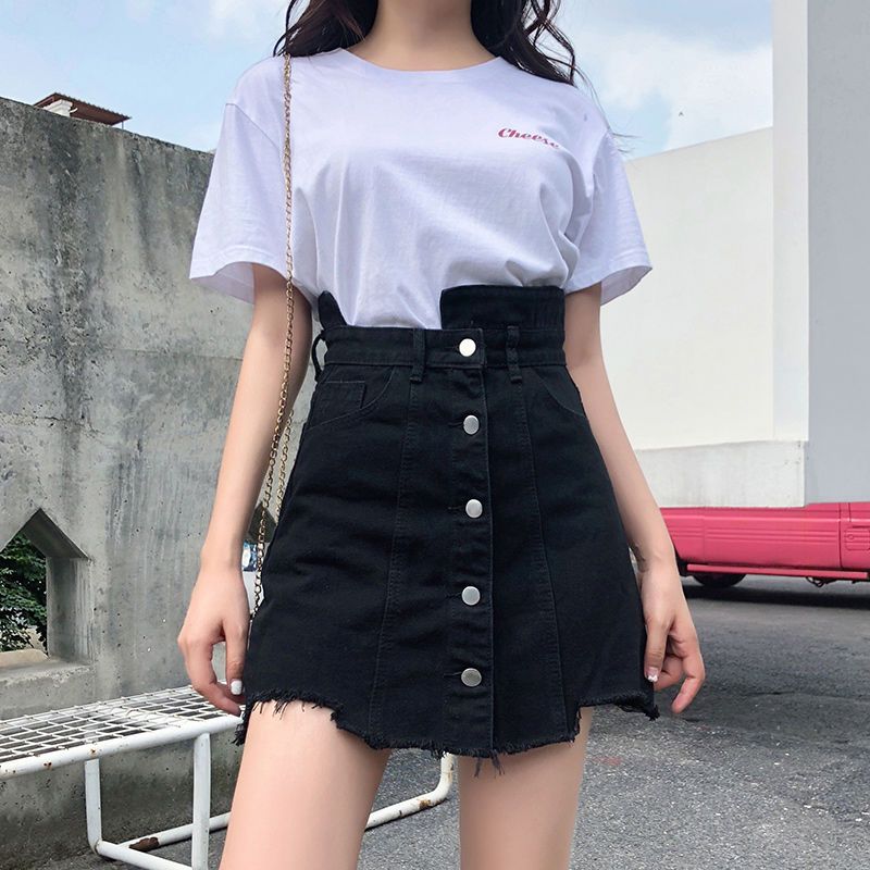不規則牛仔短裙女夏季大碼胖妹妹mm高腰顯瘦遮肚a字包臀半身裙子