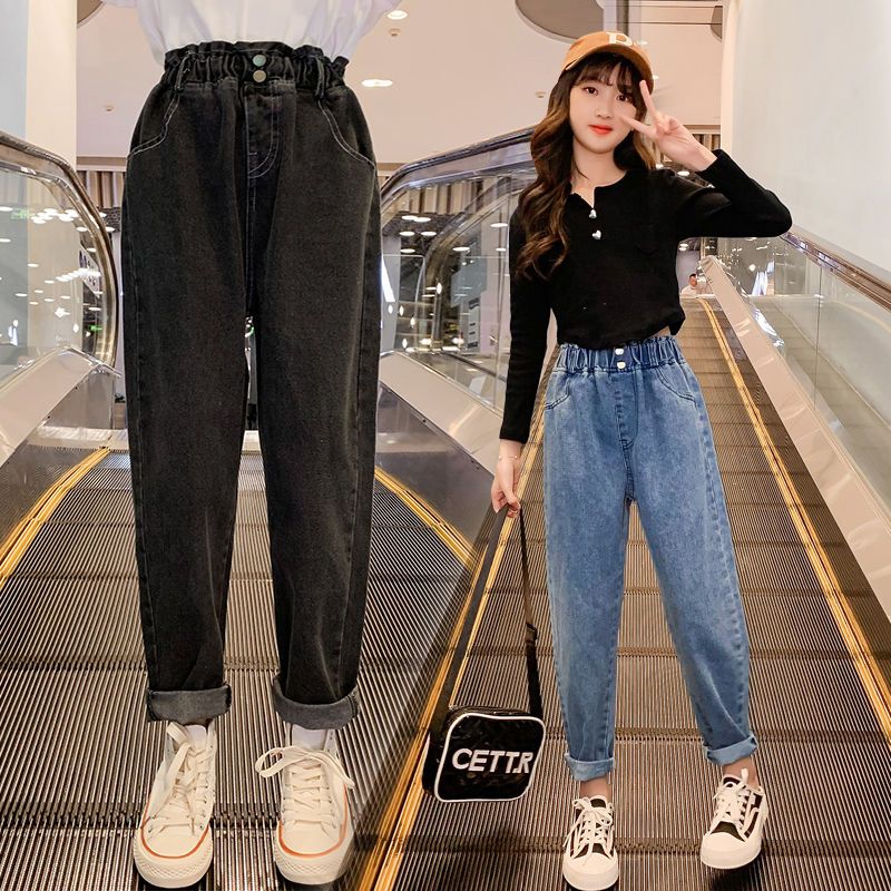 兒童牛仔褲秋裝2022年新款洋氣中大童女孩春秋款女童時髦闊腿褲子