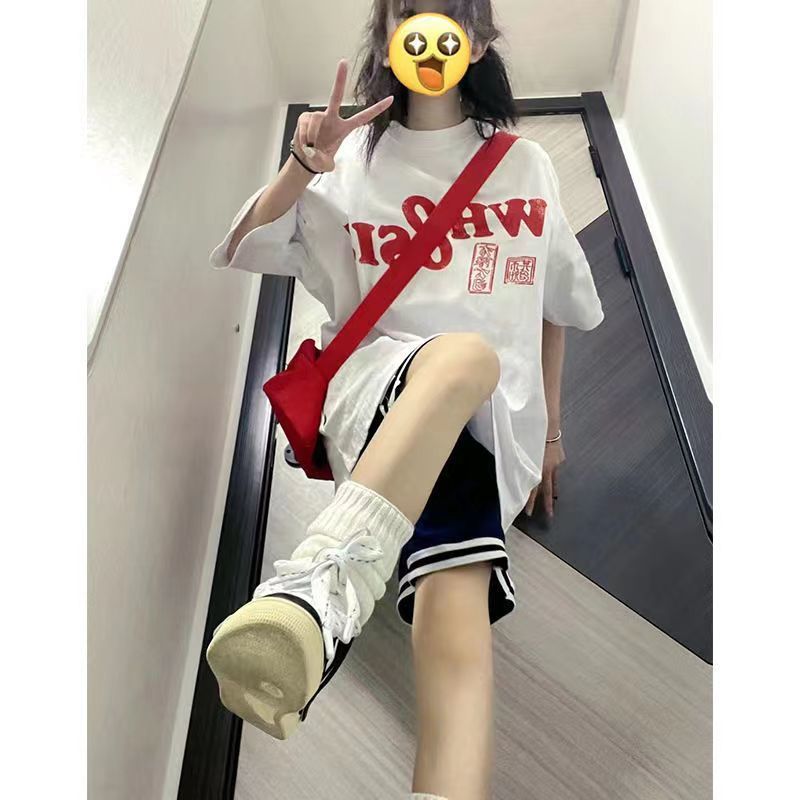 國潮牌純棉字母短袖t恤女2022年新款夏季chic港味上衣設計感小眾