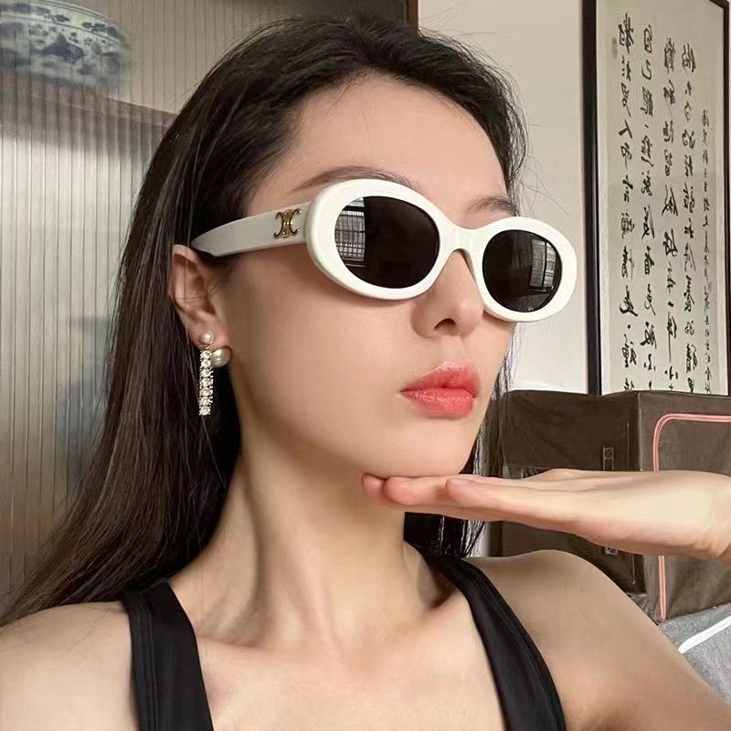 橢圓復古白色邊框墨鏡女夏防曬高級感ins太陽眼鏡大臉港風辣妹潮