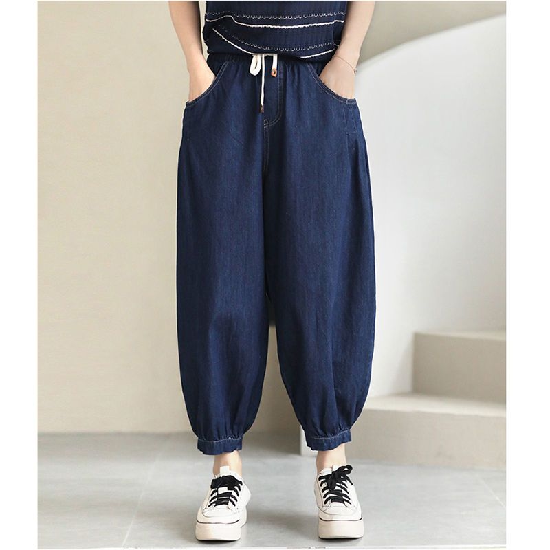 Girls' jeans 2023 summer new style middle and big children's loose bloomers Harem pants casual nine-point trousers