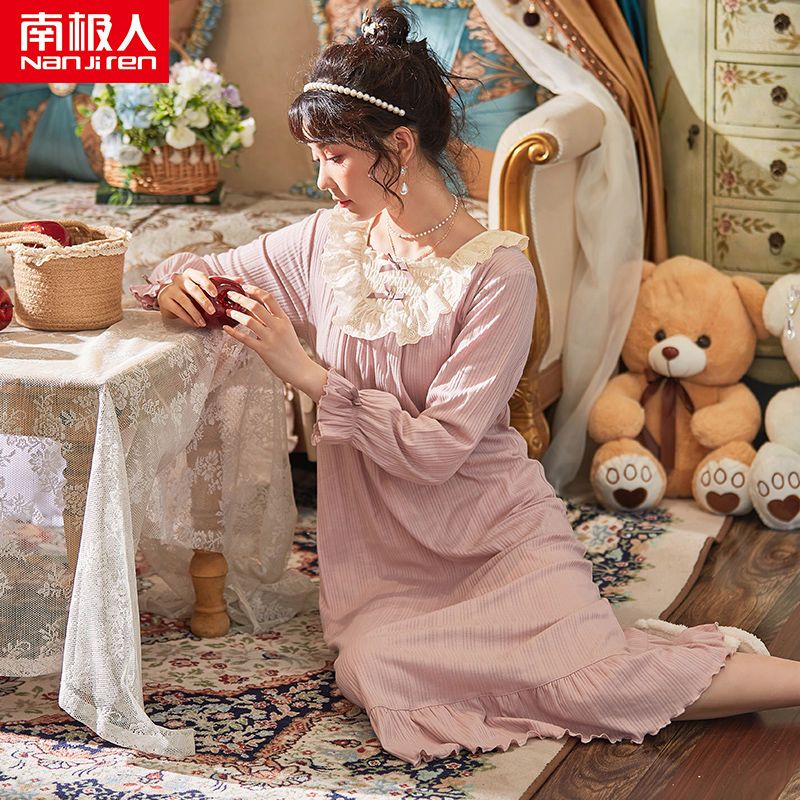 Nightdress women's long-sleeved cotton spring and autumn pregnant women large size pajamas 2023 new loose home service dress skirt