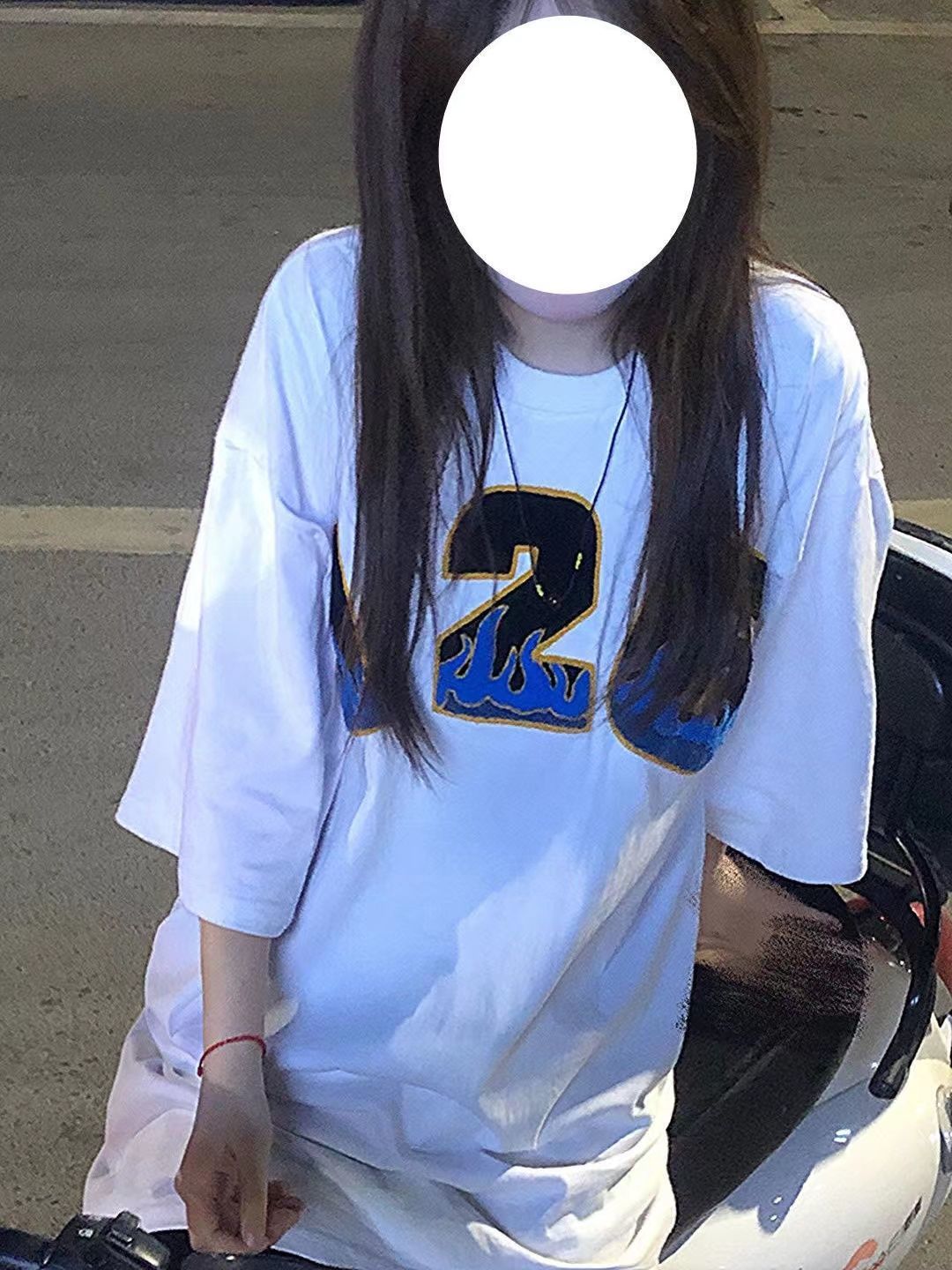 美式hiphop短袖t恤女100%純棉夏寬鬆設計感小眾高街超火數字上衣