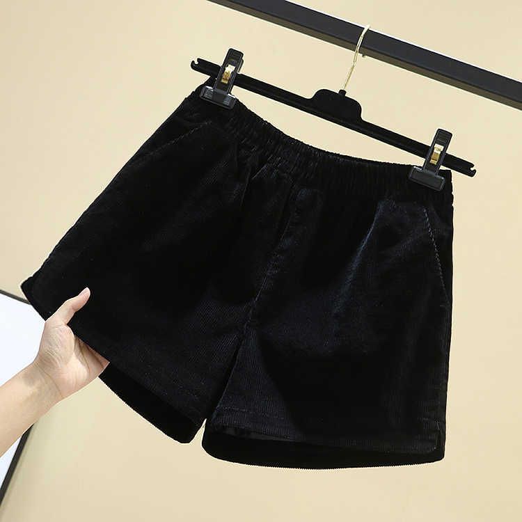 Corduroy elastic waist shorts women's autumn and winter  new outerwear black large size loose wide-leg casual boots pants