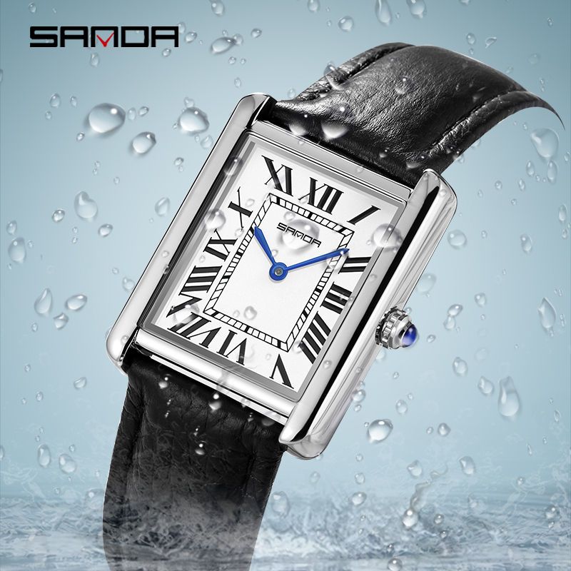 Authentic Casual Fashion Classic Celebrity-style Rectangular Tank Women's Watch, Genuine Leather Waterproof Quartz Watch_voghion.com