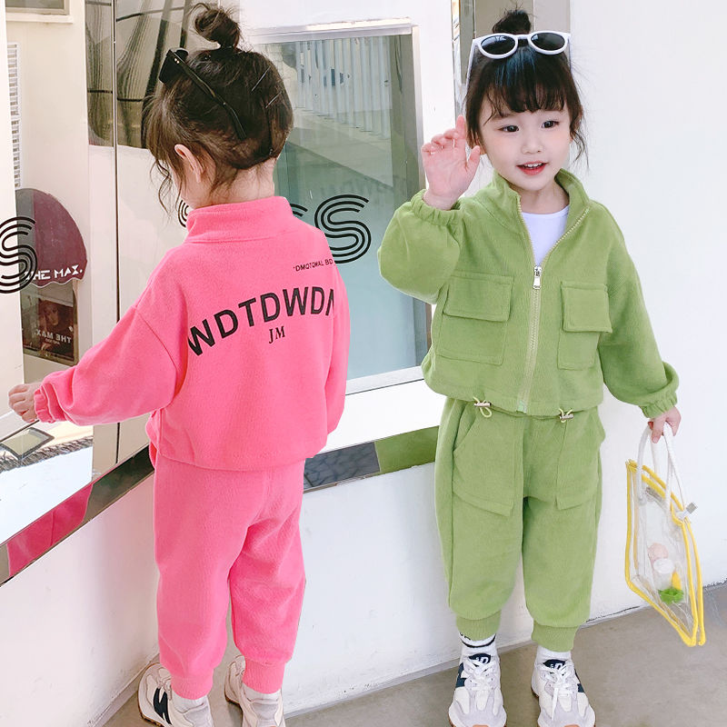 女童衣服1洋氣套裝時髦秋裝2022新款3春秋4兒童運動5歲寶寶兩件套